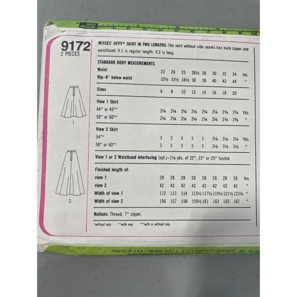 Simplicity 9172 Misses Jiffy Skirt Sewing Pattern Size 16 Two Lengths 1979 CUT - Picture 5 of 7
